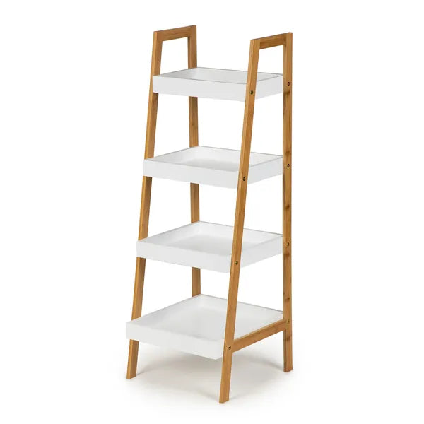 4 szintes álló könyvespolc bambusz vázzal, MDF polcok, 98 cm
