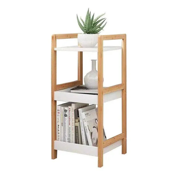 Bambusz könyvespolc 3 polccal, fehér MDF lapok, 72×29×30 cm