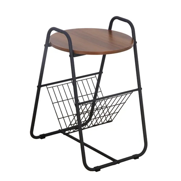 Loft éjjeliszekrény/dohányzóasztal, fém váz, MDF lap, újságtartó, 39,5×47×64 cm