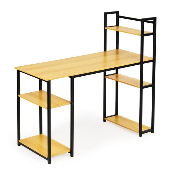 Loft stílusú íróasztal 6 polccal, világos tölgy, 120×54 cm