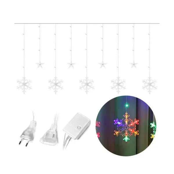 138 LED-es hópehely és csillag karácsonyi függönyfény, 4 m, IP44