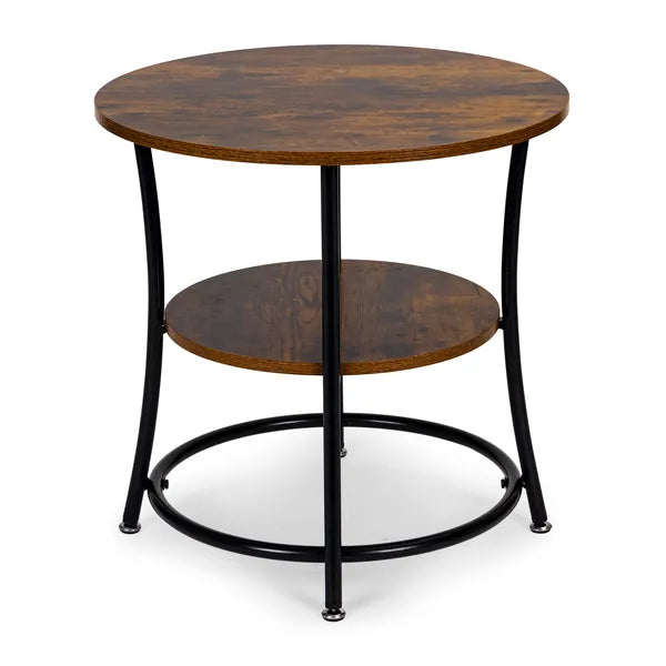 Kerek loft dohányzóasztal, rusztikus tölgy, fém vázzal, 55 cm