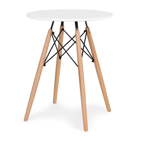 Skandináv kör étkezőasztal 60 cm, matt fehér lap, bükk lábak