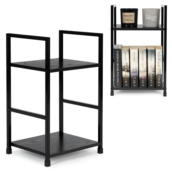 Loft fekete MDF éjjeliszekrény 2 polccal fémvázzal 48,5 cm