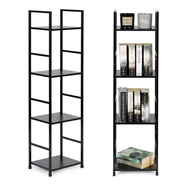 LOFT stílusú 4 szintes fa könyvespolc fekete fém vázzal, 112×29×23,5 cm
