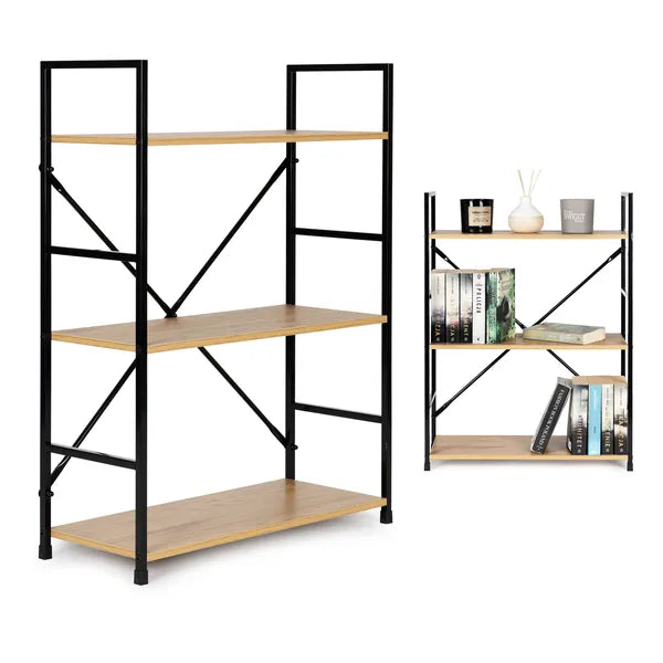 3 polcos loft stílusú fa-MDF polc fekete fém vázzal, 60×24×80 cm