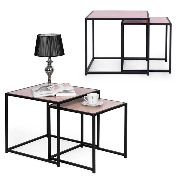 2-részes loft dohányzóasztal szett fém vázzal, 50/40 cm