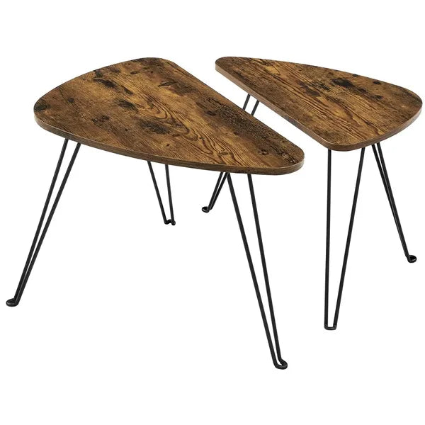 Kétrészes loft rusztikus dohányzóasztal szett, acél váz, 60/52 cm