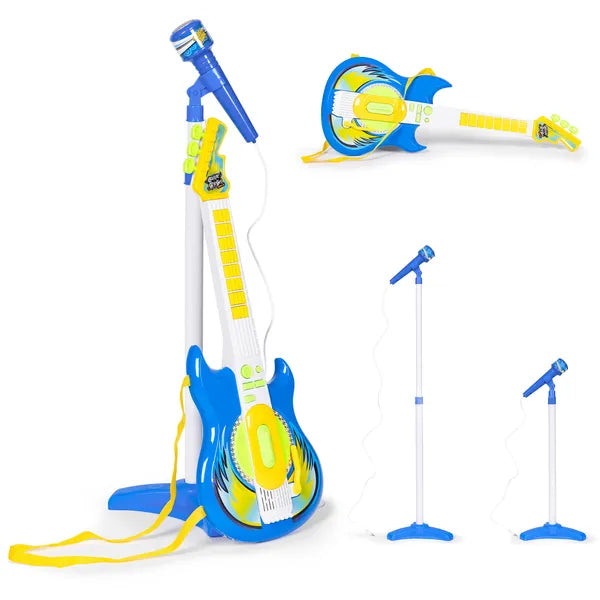 Gyerek elektromos gitár mikrofonállvánnyal, kék, MP3 csatlakozó