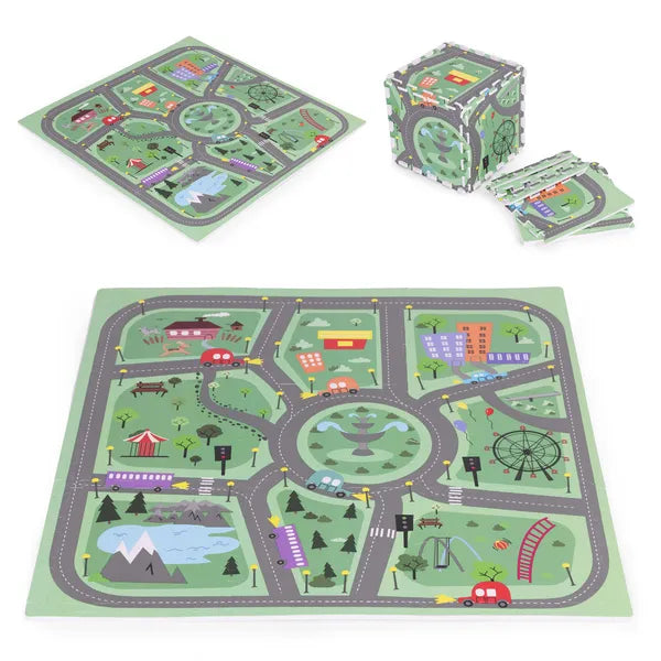Város mintás EVA hab puzzle játszószőnyeg, 90,5×90,5 cm, 21 db