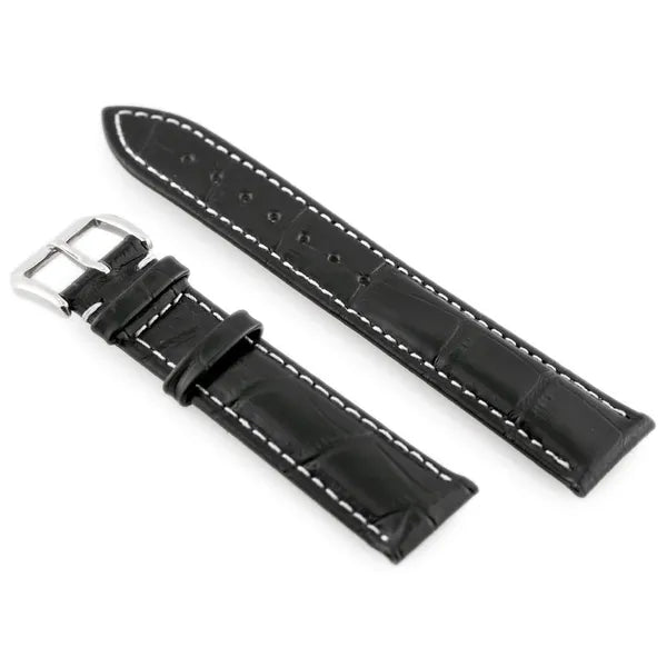 Fekete-fehér varrású természetes bőr óraszíj, 18 mm