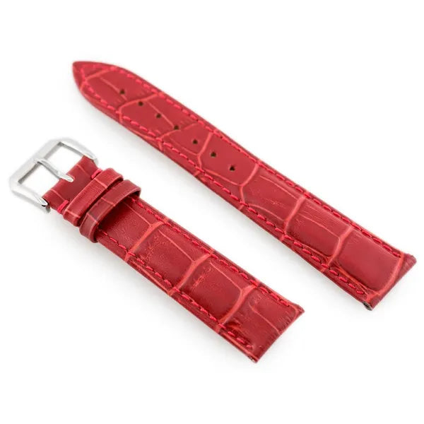 Valódi bőr óraszíj, piros, 22 mm széles, ezüst csattal