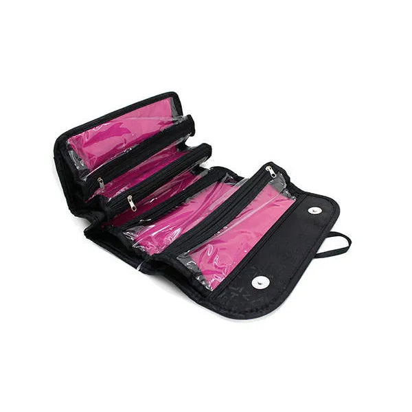 Fekete Roll n Go utazó kozmetikai táska 4 cipzáras rekesszel 50×24,5 cm