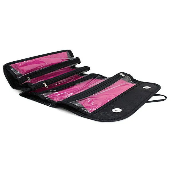 Fekete Roll n Go utazó kozmetikai táska 4 cipzáras rekesszel 50×24,5 cm