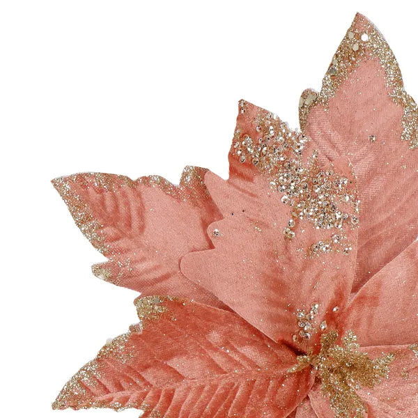 Rózsaszín–arany, csillámos mikulásvirág dekoráció, 29 cm