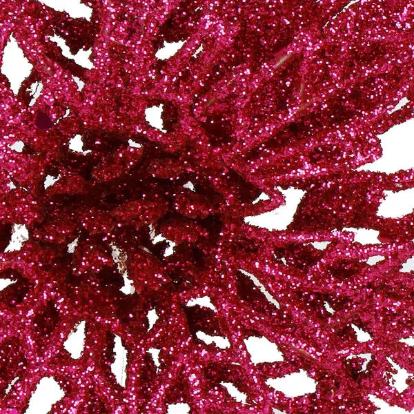 Karácsonyi mű mikulásvirág dísz, rózsaszín csillámos, 13,5 cm
