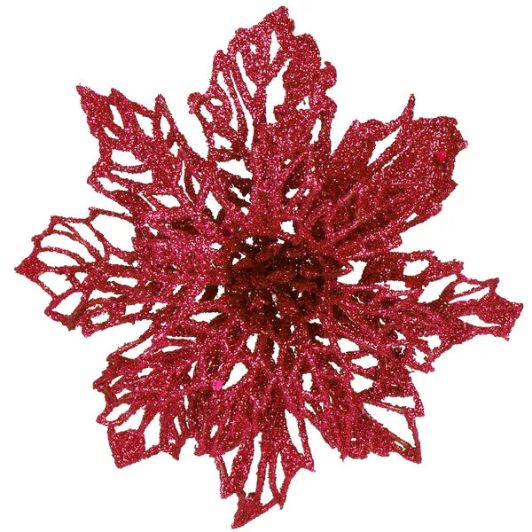 Karácsonyi mű mikulásvirág dísz, rózsaszín csillámos, 13,5 cm