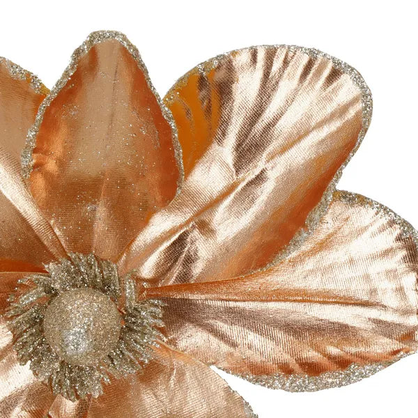 Mű magnólia virág, sárga-arany csillámos, 25×38 cm
