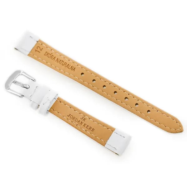 Fehér valódi bőrszíj karórához, 12 mm, ezüst csattal