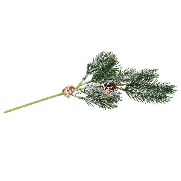Karácsonyi díszítő ág tobozzal és műhóval, 34 cm, barna-zöld
