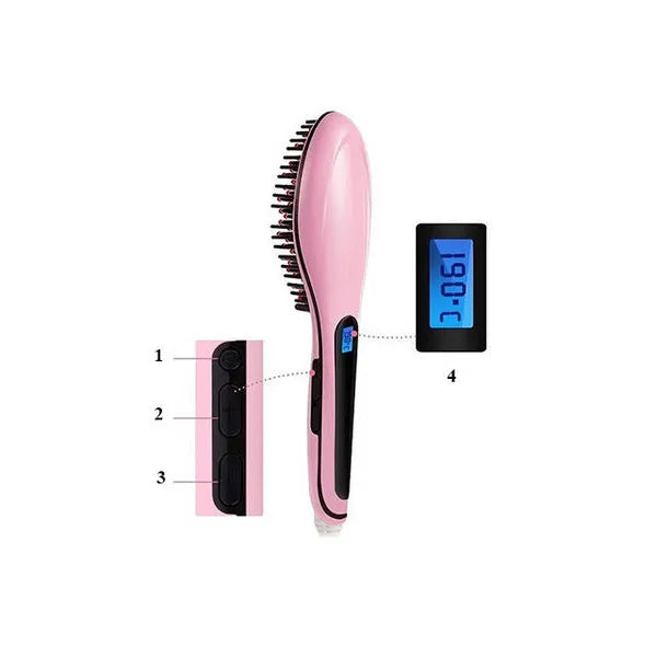 LCD kijelzős ionos hajsimító kefe, 80-230 °C, 29 W, rózsaszín