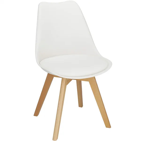Verde párnázott design szék, fehér-barna PP ülőfelület fa lábakkal, 125 kg