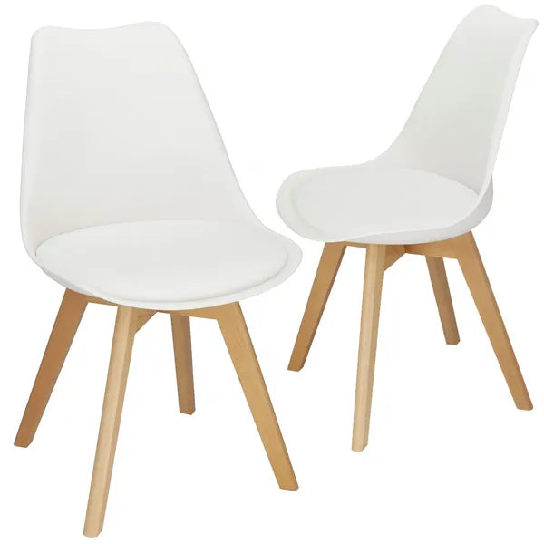 Verde párnázott design szék, fehér-barna PP ülőfelület fa lábakkal, 125 kg