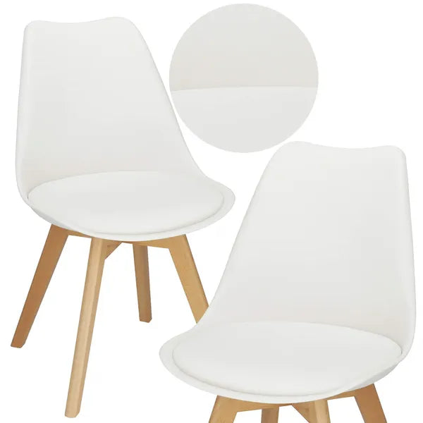 Verde párnázott design szék, fehér-barna PP ülőfelület fa lábakkal, 125 kg
