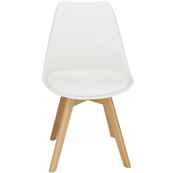 Verde párnázott design szék, fehér-barna PP ülőfelület fa lábakkal, 125 kg