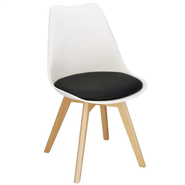 Modern design étkezőszék, PP ülőfelület fa lábakkal, eco-bőr párna, 125 kg