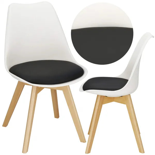 Modern design étkezőszék, PP ülőfelület fa lábakkal, eco-bőr párna, 125 kg