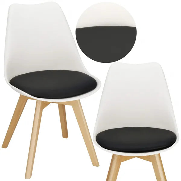 Modern design étkezőszék, PP ülőfelület fa lábakkal, eco-bőr párna, 125 kg