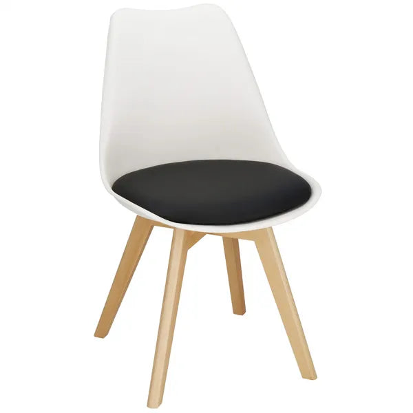 Modern design étkezőszék, PP ülőfelület fa lábakkal, eco-bőr párna, 125 kg