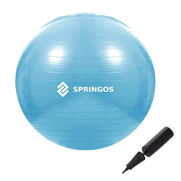 Világoskék edzőlabda 55 cm, pumpával, 150 kg-ig