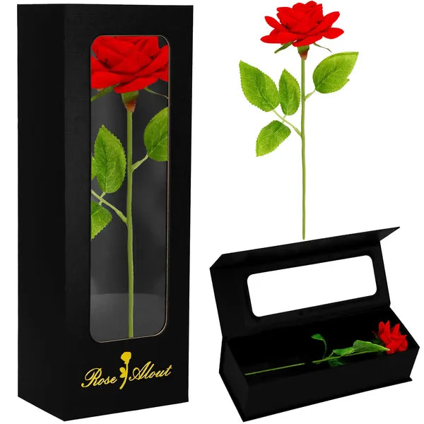 Springos örök rózsa elegáns mágneszáras fekete díszdobozban, 27 cm