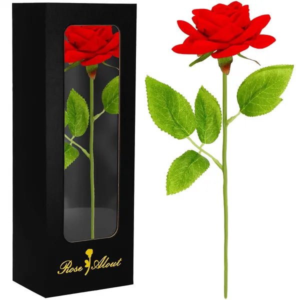 Springos örök rózsa elegáns mágneszáras fekete díszdobozban, 27 cm