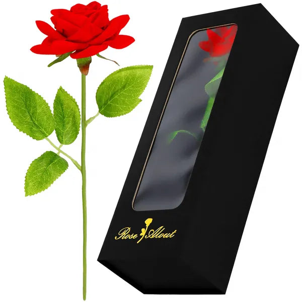 Springos örök rózsa elegáns mágneszáras fekete díszdobozban, 27 cm