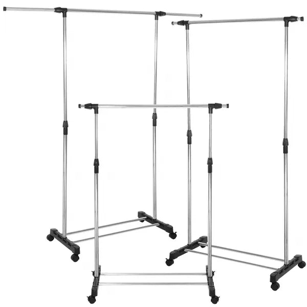 Teleszkópos alumínium ruhaállvány, 94-160 cm, 15 kg, 4 fékezhető görgő