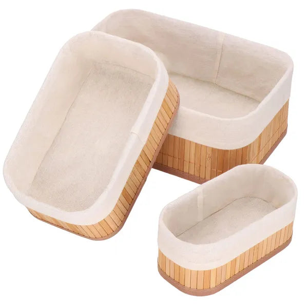 Bambusz tárolókosár készlet 3 db, ecru bélés, max 30,5×20,5×11 cm