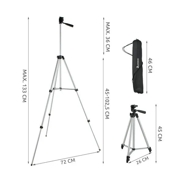 Univerzális alumínium fotó- és telefonállvány 45–133 cm, 1/4”, BT távkioldóval