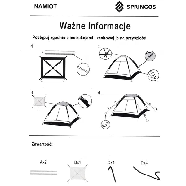 Springos kétszemélyes kempingsátor 200x150 cm