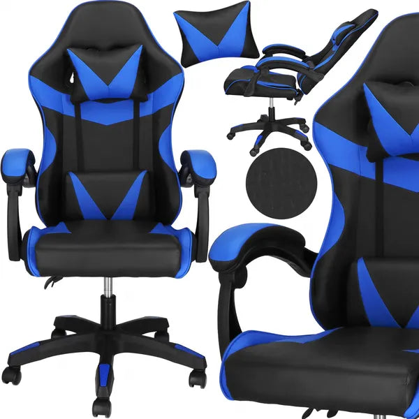 Ergonomikus irodai forgószék fekete-kék műbőr, állítható, 120 kg