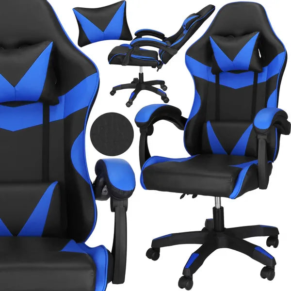 Ergonomikus irodai forgószék fekete-kék műbőr, állítható, 120 kg