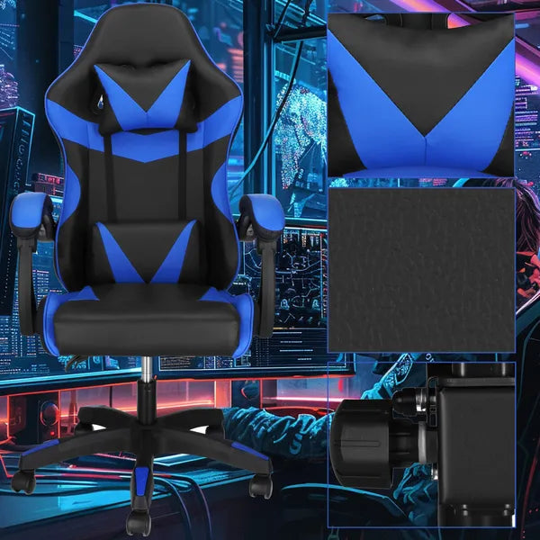 Ergonomikus irodai forgószék fekete-kék műbőr, állítható, 120 kg