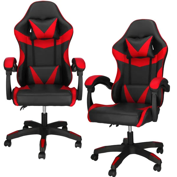 Fekete-piros ergonomikus irodai forgószék fejtámla- és derékpárnával, 120 kg