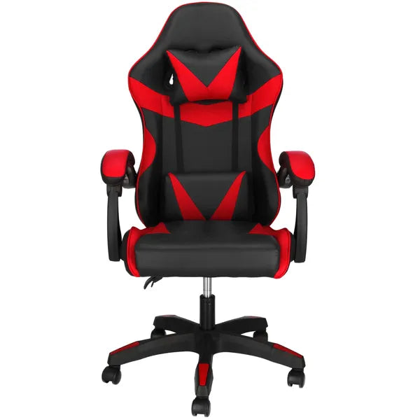 Fekete-piros ergonomikus irodai forgószék fejtámla- és derékpárnával, 120 kg