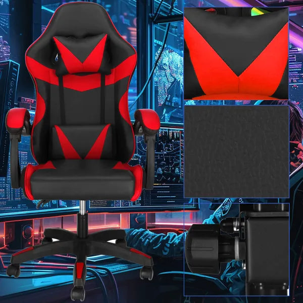 Fekete-piros ergonomikus irodai forgószék fejtámla- és derékpárnával, 120 kg