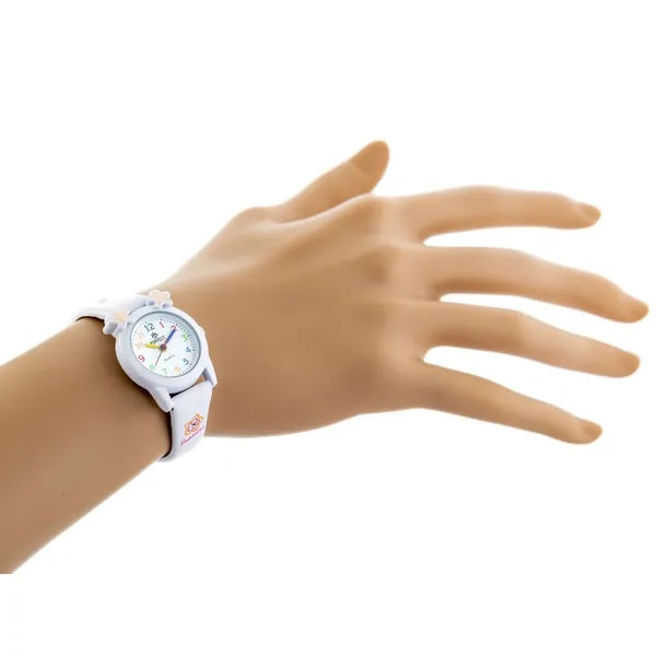Gyerek kvarc karóra fehér bőrszíjjal, 22×30 mm tok, WR30
