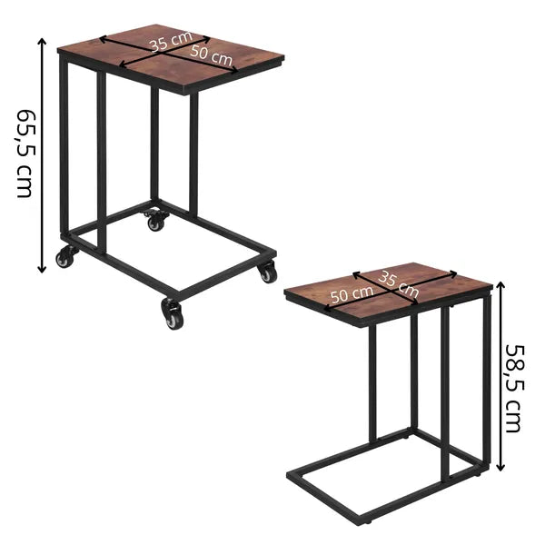 Görgős és fix dohányzóasztal-szett, 65,5/58,5 cm, 75 kg, fekete-barna