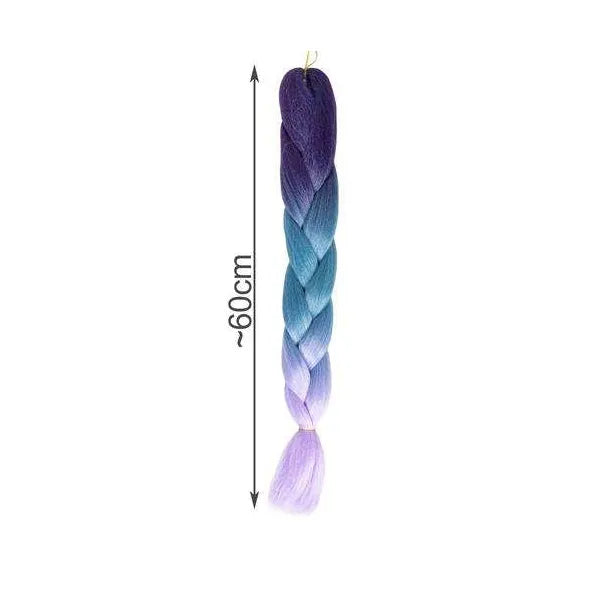 Szintetikus ombre hajfonat kék-lila árnyalatban, 60 cm